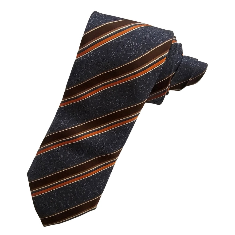 Canali Silk Neck Tie Mens Blue Brown Striped Italy Classic Designer‎ 3.5 x 60